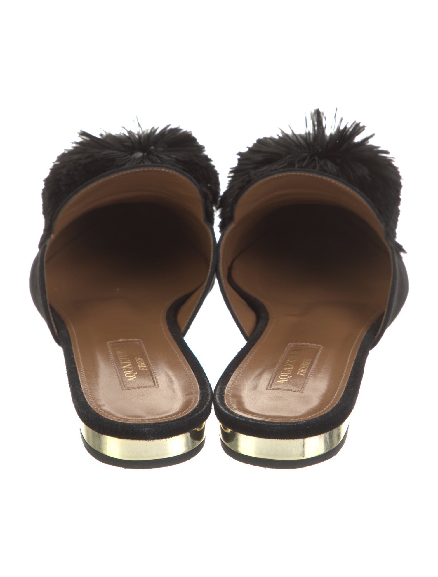 Aquazzura Suede Pom-Pom Embellishments Mules